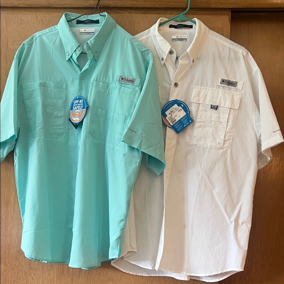 New Columbia Men's Aqua and White Casual Button Down Shirts- bundle of 2 - Picture 1 of 4